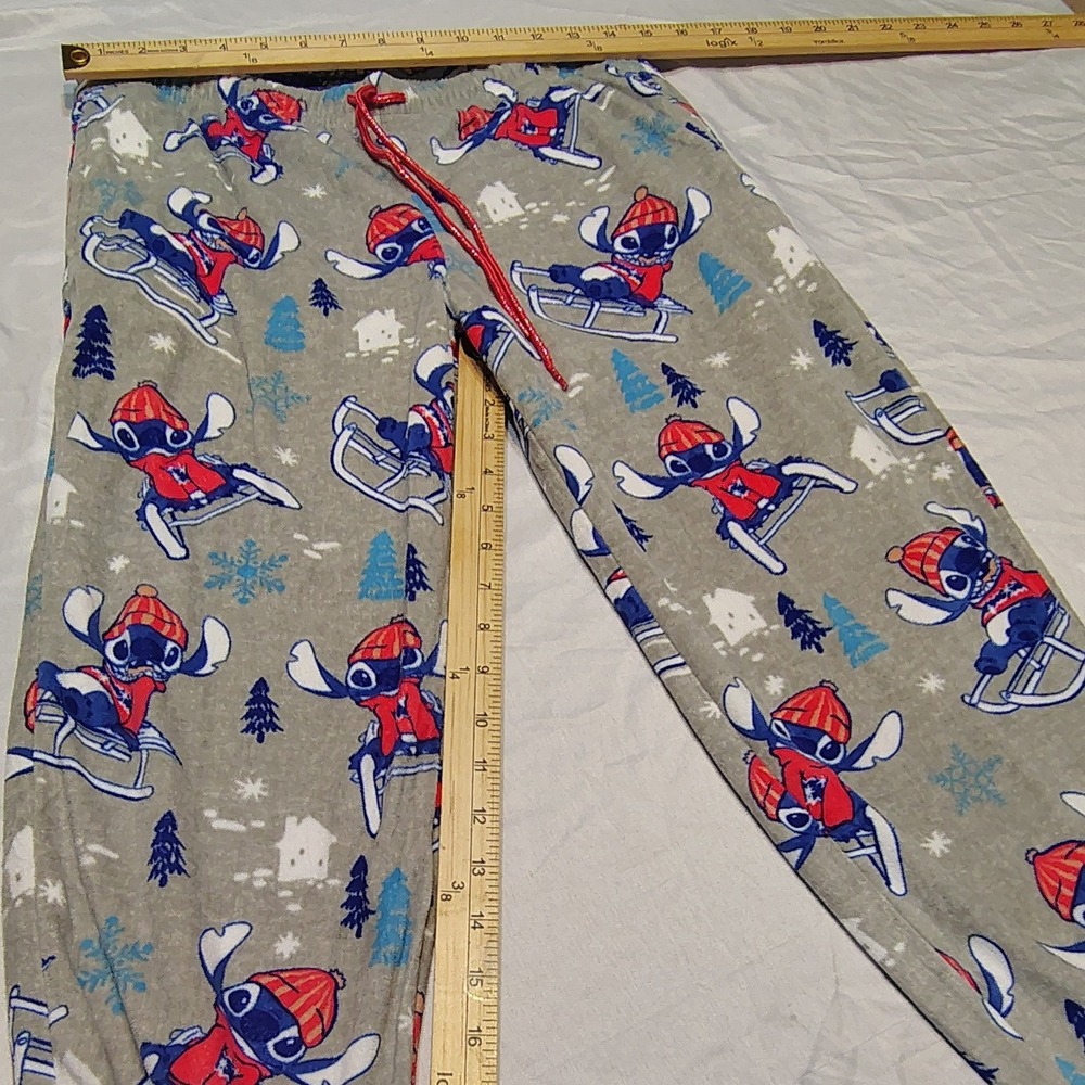 Disney Stitch Pajama Pants Womens Small Gray Sledding Holiday Fleece Excellent